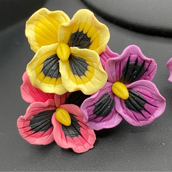 Colourful Pansy Flower Earrings - Picture 17 of 17